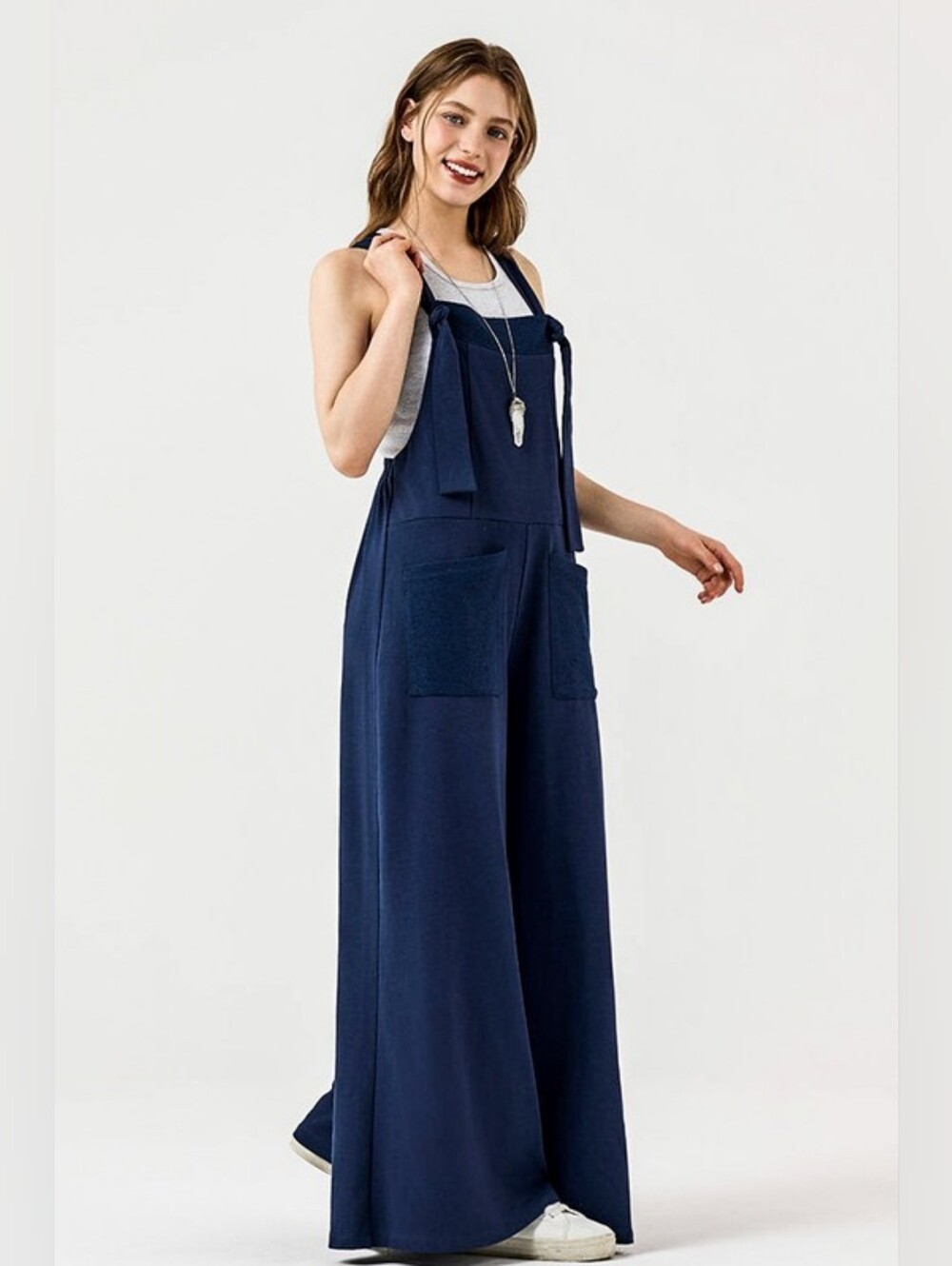 Navy Wide-Leg Tie-Strap Jumpsuit